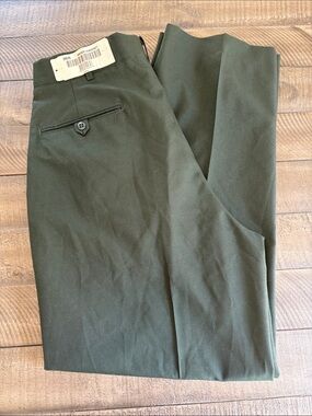 Men's Olive Green Dress Pants - Flat Front Professional Trousers